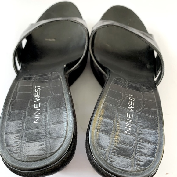 Nine West Black croc pattern soft real leather sandals platform wedges US 10 - Picture 5 of 6